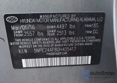 2016 Hyundai Sonata из США, поврежденный, VIN 5NPE24AF8GH405417